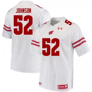 Men's Wisconsin Badgers NCAA #52 Kaden Johnson White Authentic Under Armour Stitched College Football Jersey HJ31I65HE